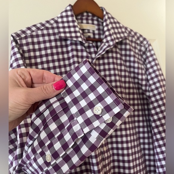 Michael Michael Kors Plum & White Plaid Dress Shirt Men’s Size 16 1/2 or 32/33 - Picture 6 of 14